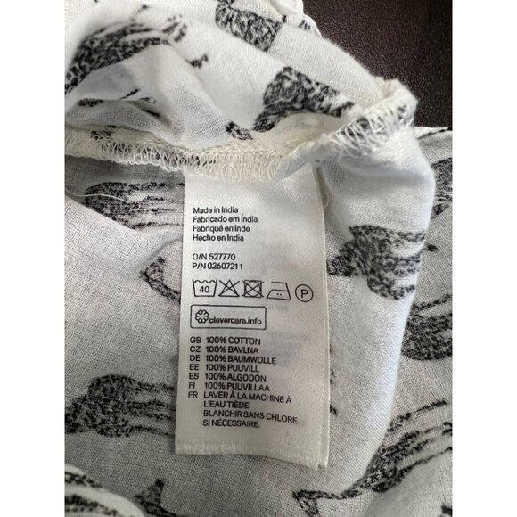 H&M Sheer Cotton Giraffe Print Button Down Shirt Women’s Black White Size 8 - Picture 8 of 11